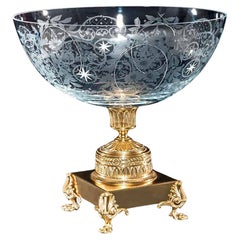 Aristocratic Glass Fruit Bowl on Bronze Stand by Vetrerie di Empoli
