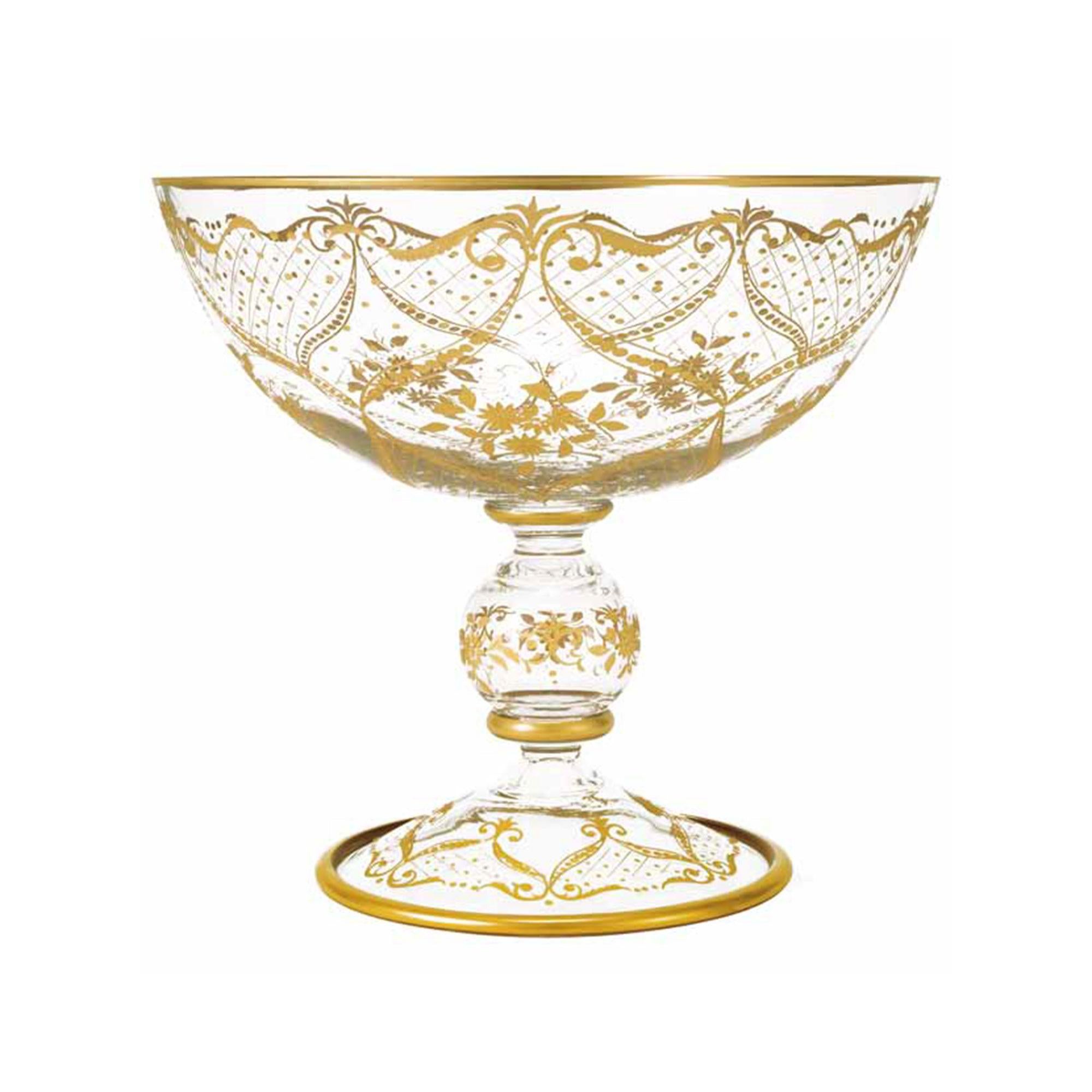 Aristocratica Fruttiera grande in vetro color oro di Vetrerie di Empoli