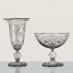 Große aristokratische Obstschale aus Glas in Silber von Vetrerie di Empoli