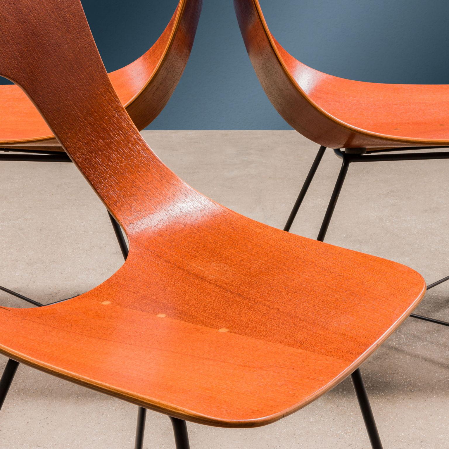 Metal Ariston Chairs A. Bozzi for Saporiti Plywood Italy 1950s For Sale