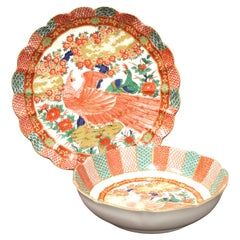 Vintage ARITA IMARI Peacock China 12" Chop Plate & 10" Vegetable Bowl