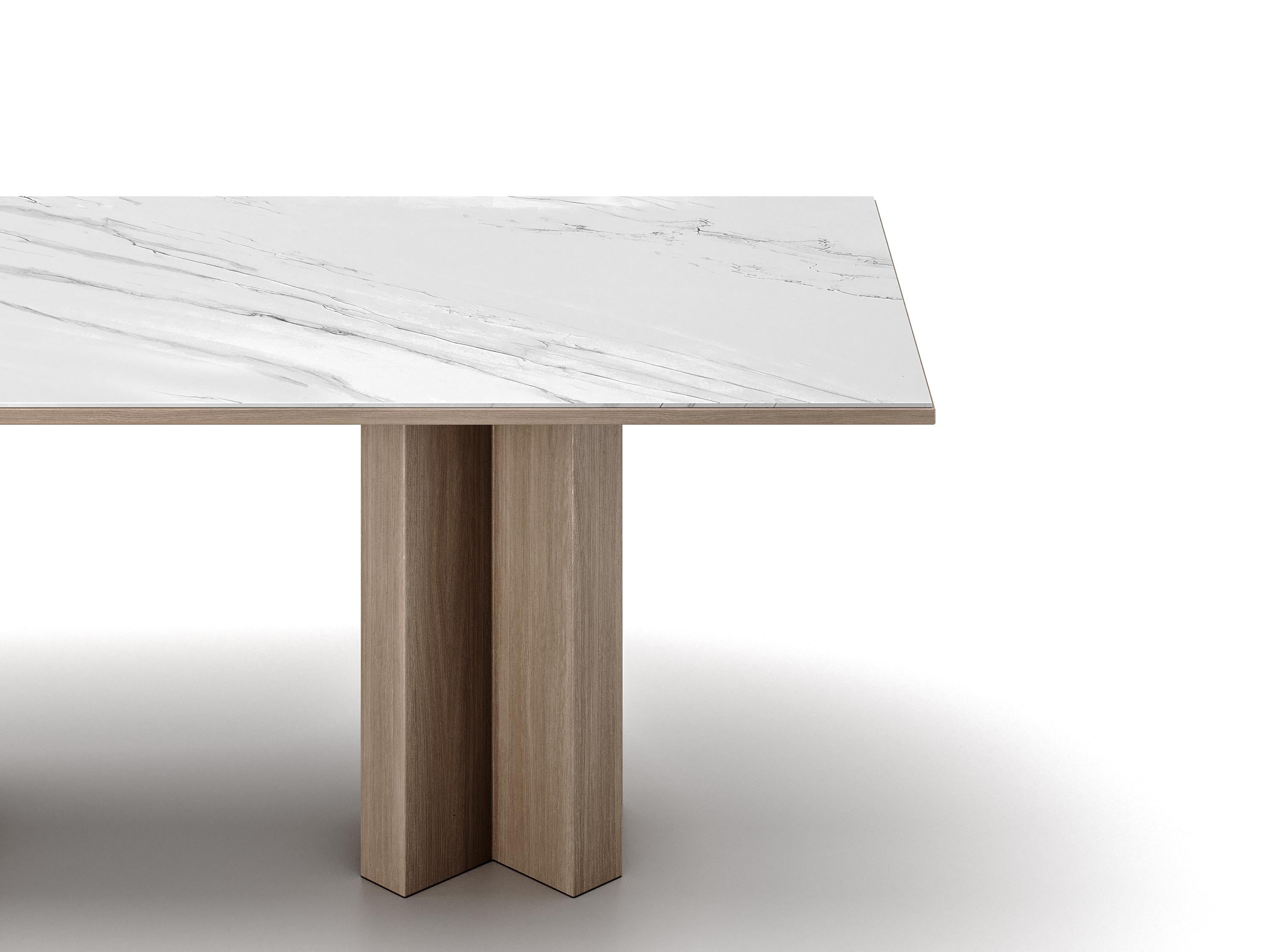 Minimaliste Table de salle à manger moderne Arithmetics en céramique et bois de Palo Nero en vente