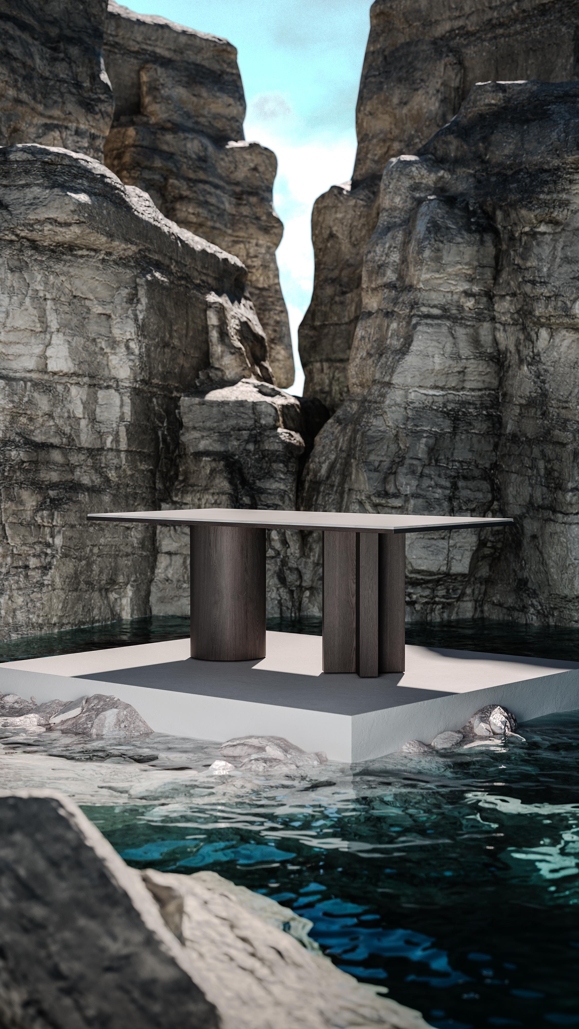 Céramique Table de salle à manger moderne Arithmetics en céramique et bois de Palo Nero en vente