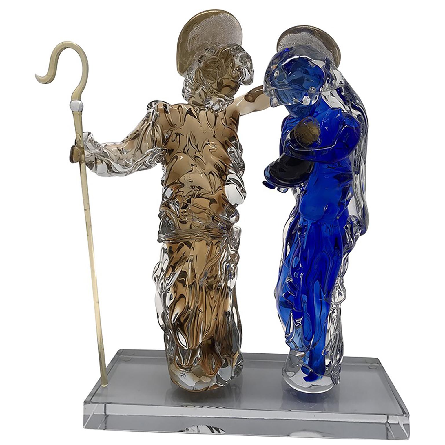 Minimalist Aritistic Murano Glass Holy Family Sculpture by Roberto Beltrami For Sale