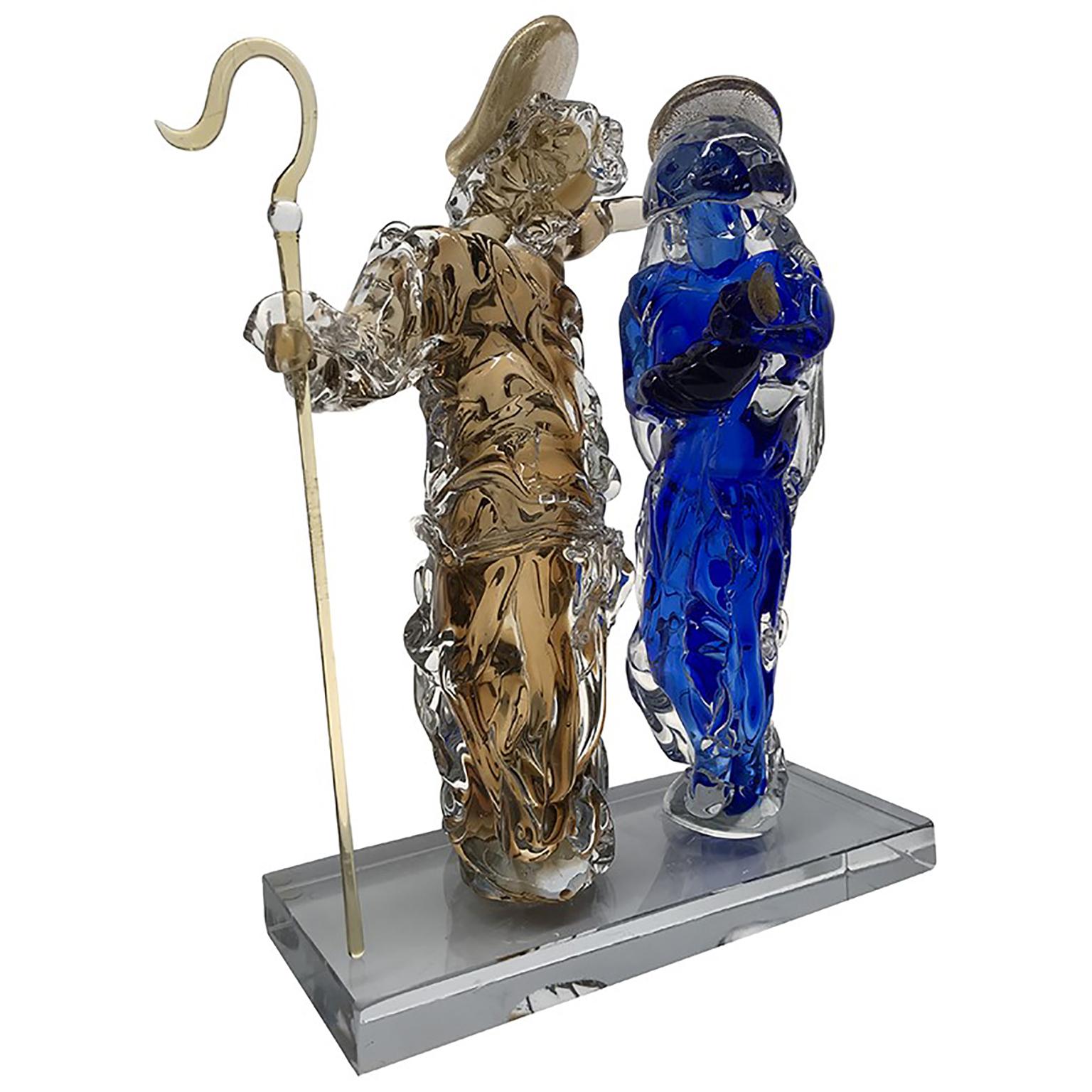 Sculpture sacrée famille en verre de Murano arithentique de Roberto Beltrami