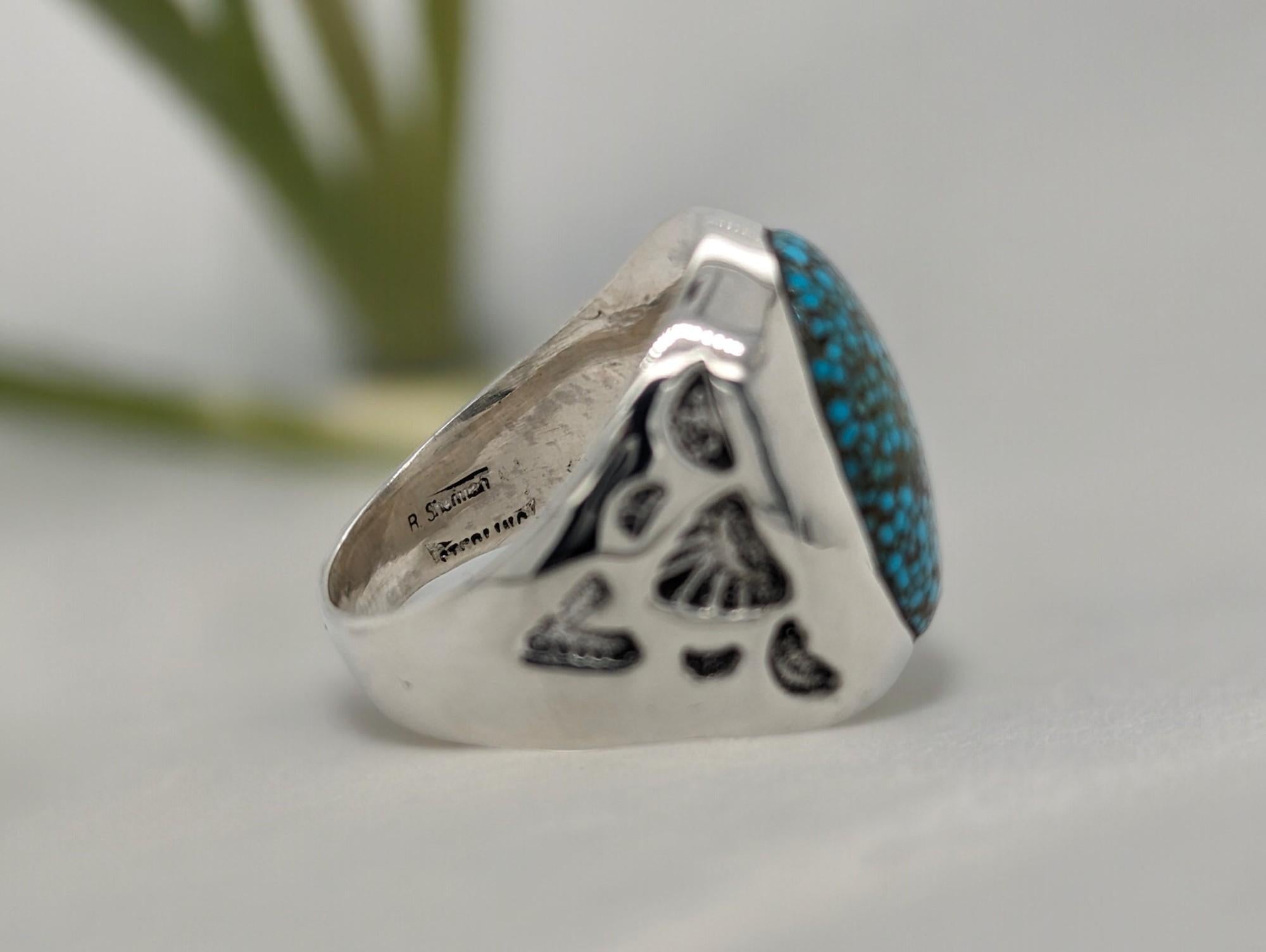 Arizona Artisan: Handmade Kingman Turquoise Ring (Size 9) For Sale 1