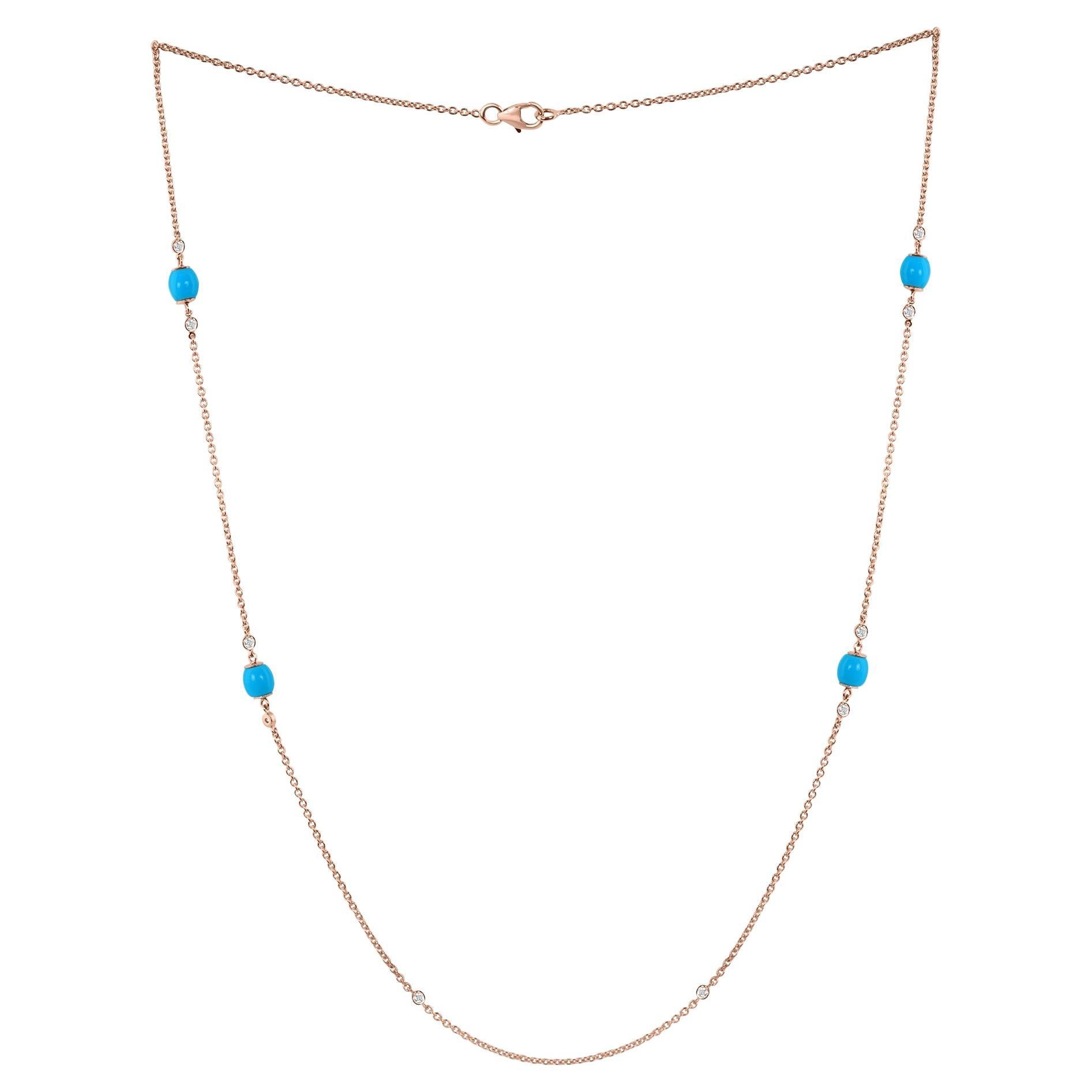 Collana a catena Arizona con perline e accenti di diamanti in oro rosa 14 carati in vendita