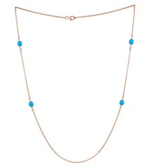 Arizona Beaded Turquoise Diamond Accents Station Chain Necklace 18k Rose Gold