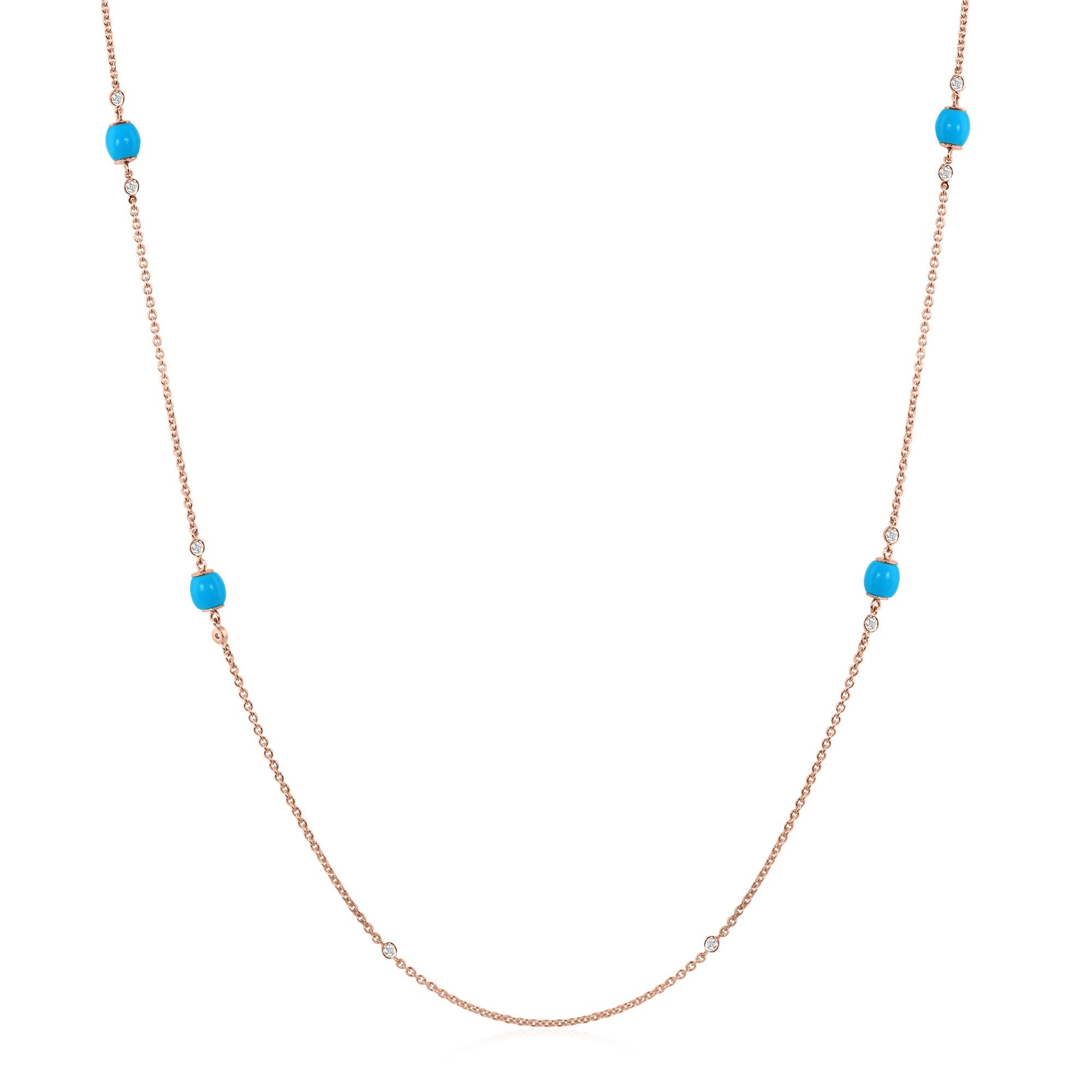 Arizona Collar de cadena de estación con cuentas de turquesa y acentos de diamantes Oro rosa de 18k Cuenta en venta