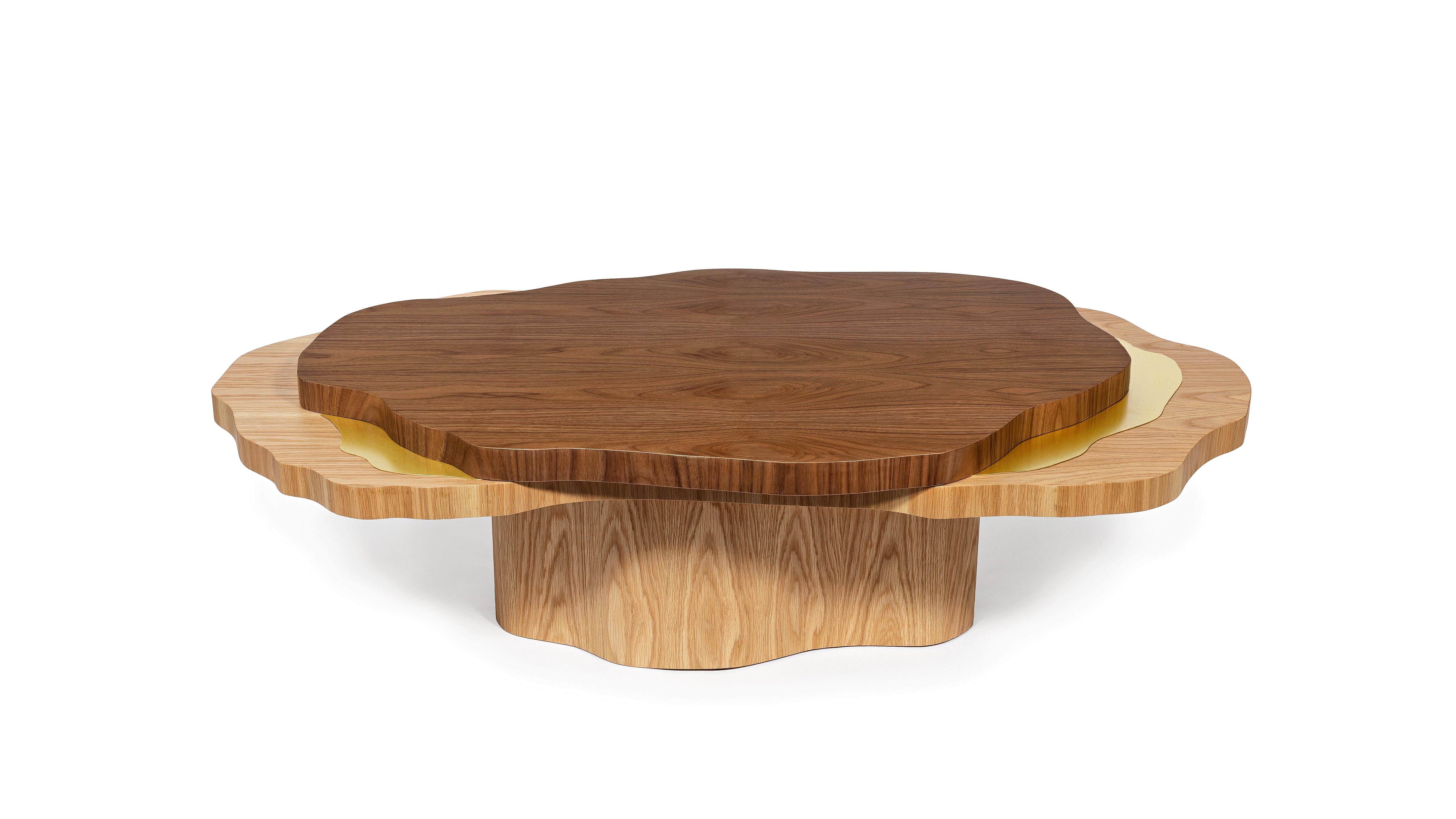 Arizona Coffee Table by InsidherLand
Dimensions: D 87 x W 140 x H 38 cm.
Materials: Walnut and oak veneer, brushed brass.
75 kg.

In the remote location of Coyote Buttes lies one of Arizona’s treasures. The Wave is a remarkable rock formation made