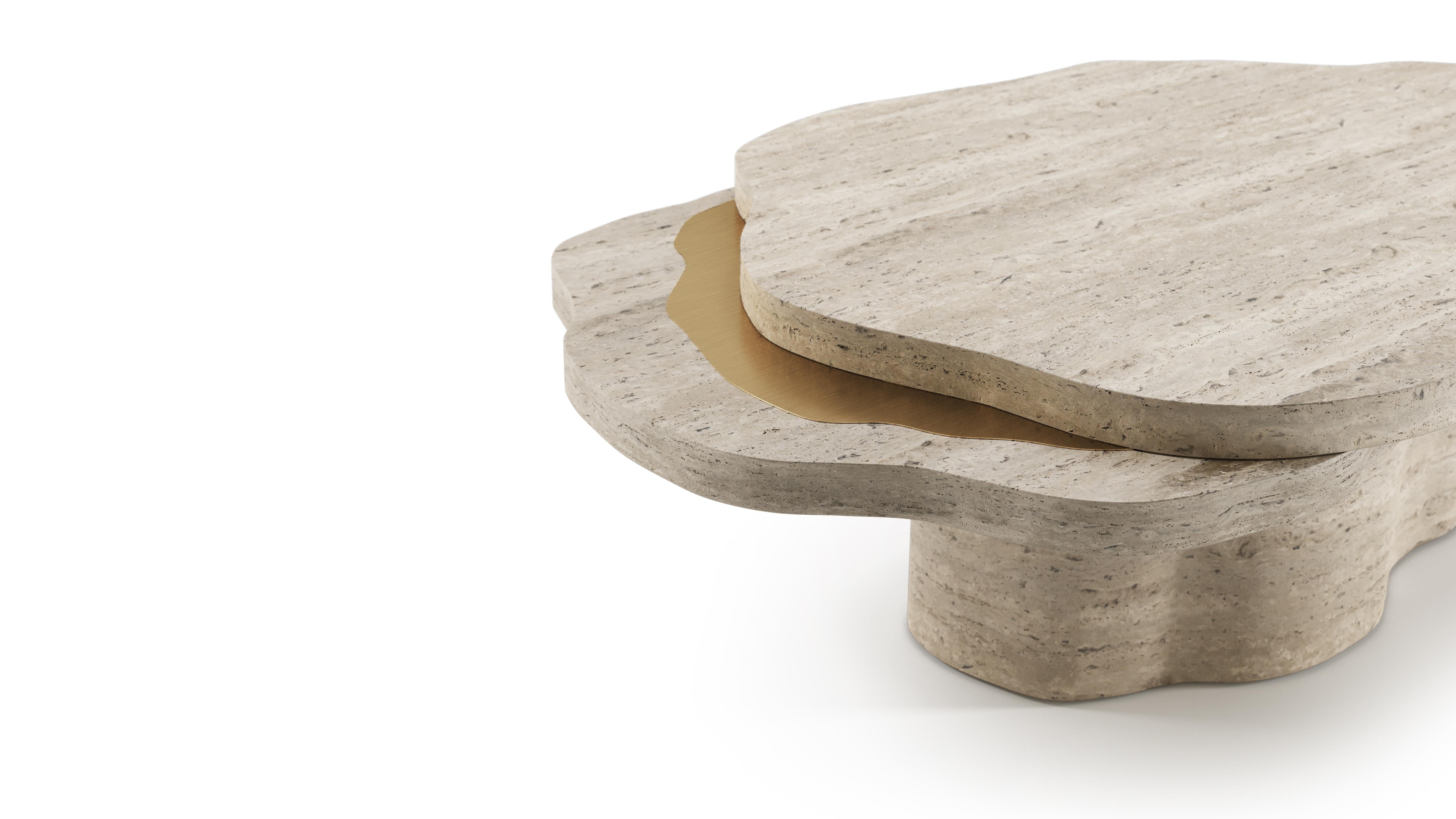 Other Arizona Coffee Table in Travertine Stone & Brushed Brass by InsidherLand For Sale
