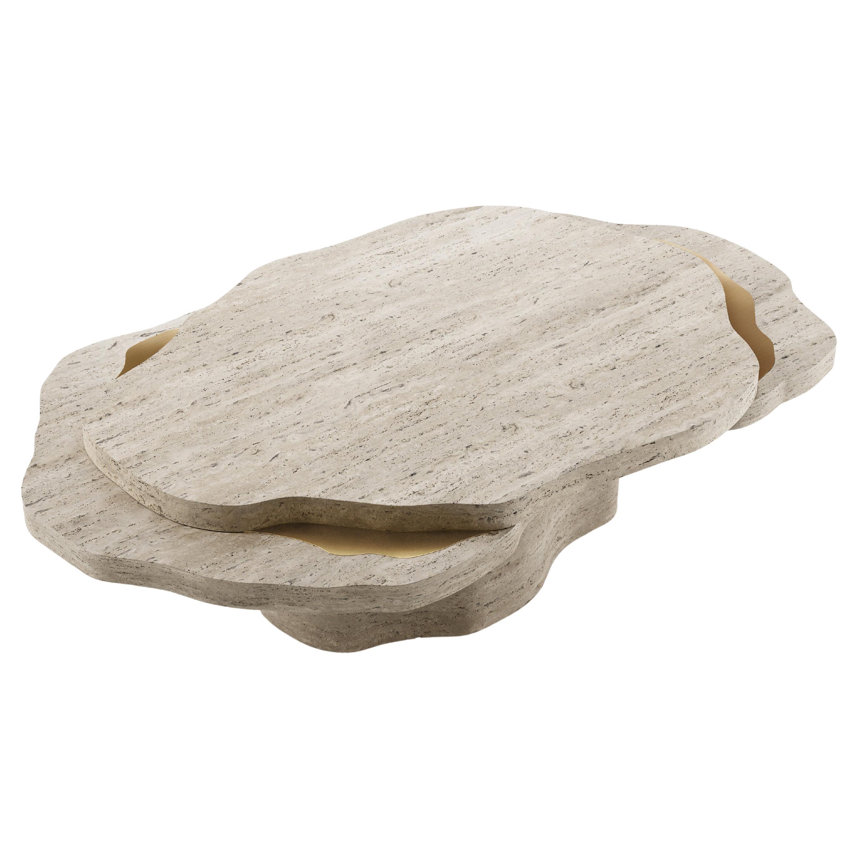 Arizona Coffee Table in Travertine Stone & Brushed Brass by InsidherLand For Sale