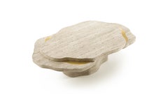Natural organic shaped travertine brass Arizona coffee table by InsidherLand