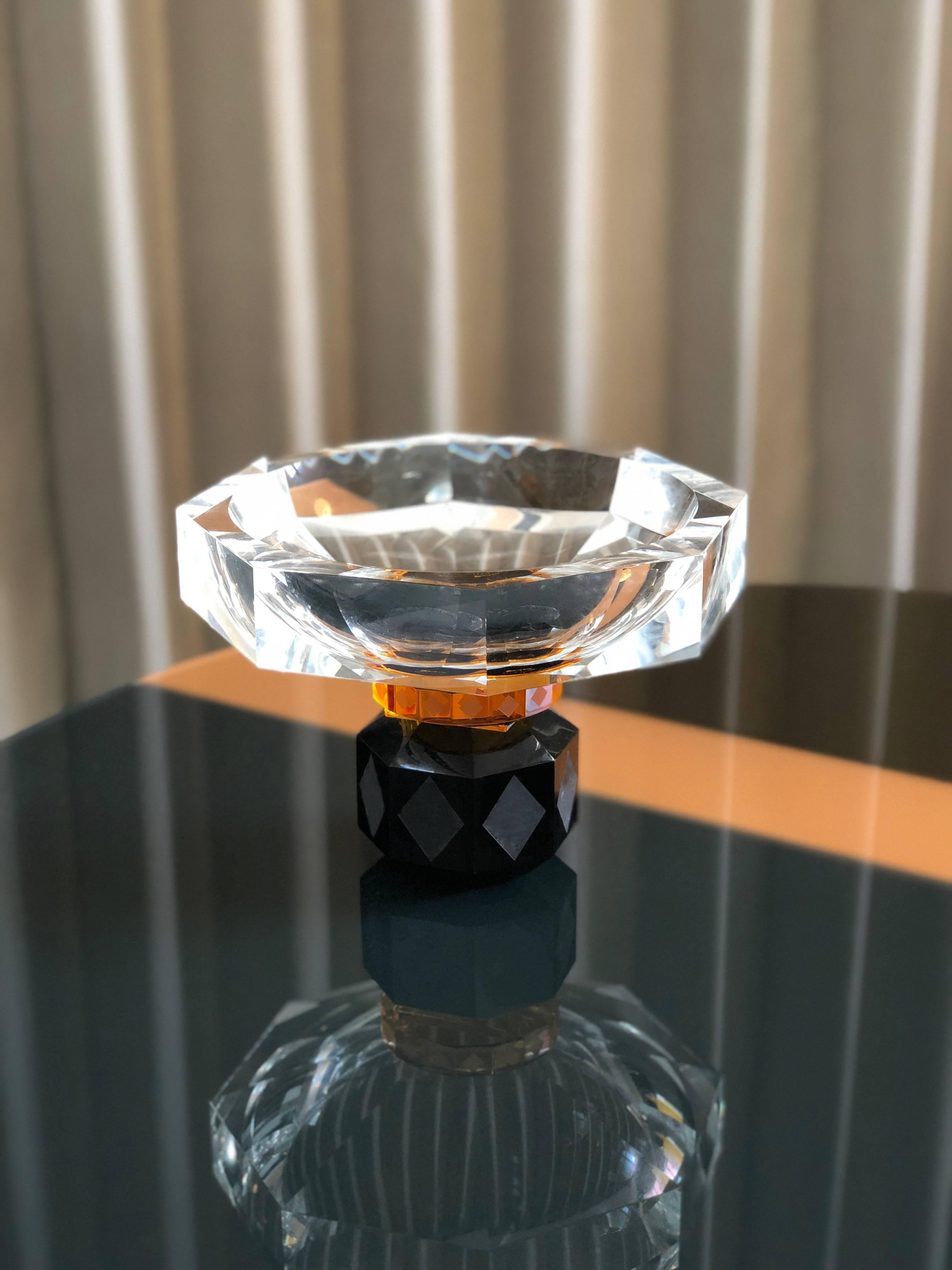 Post-Modern Arizona Crystal Bowl, Handsculpted Contemporary Crystal