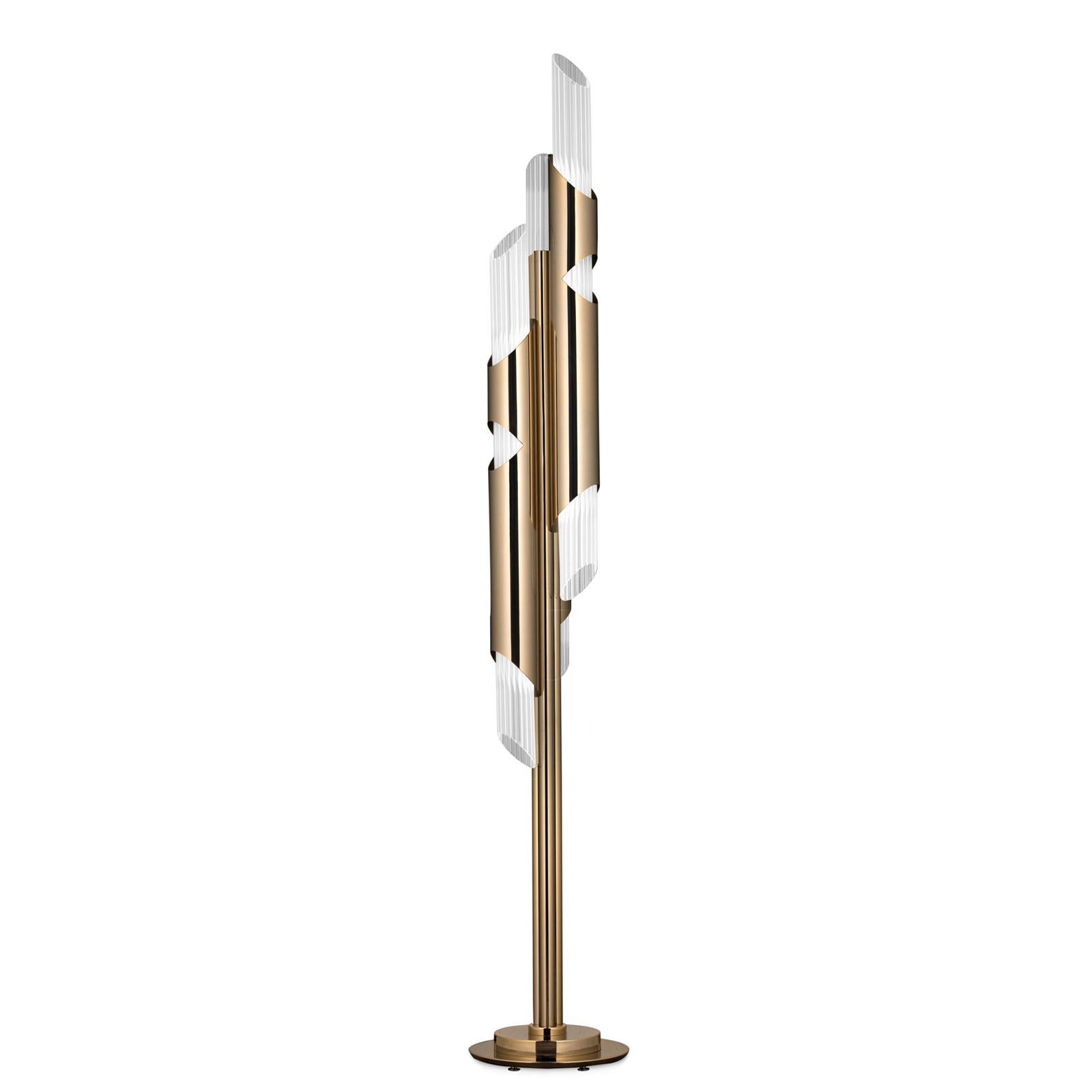Floor lamp Arizona with structure in gold plated solid brass
and with crystal glass tubes. With 6 led bulbs, lamp holder type
G9, max 2Watt, 220-240 Voltage. Bulbs not included.
 