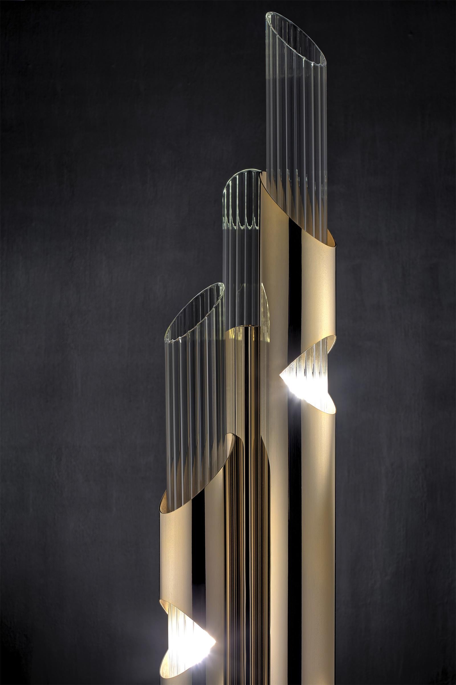 Hand-Carved Arizona Floor Lamp with Crystal Glass Tubes For Sale