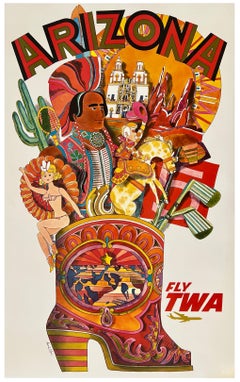 ARIZONA FLY TWA Original Vintage Airline American Southwest Travel Poster KLEIN