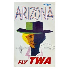 ARIZONA FLY TWA Original Vintage Airline American Southwest Travel Poster MCM