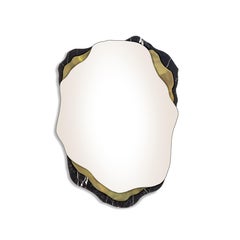 Natural organic shaped Nero Marquina marble brass Arizona mirror by InsidherLand