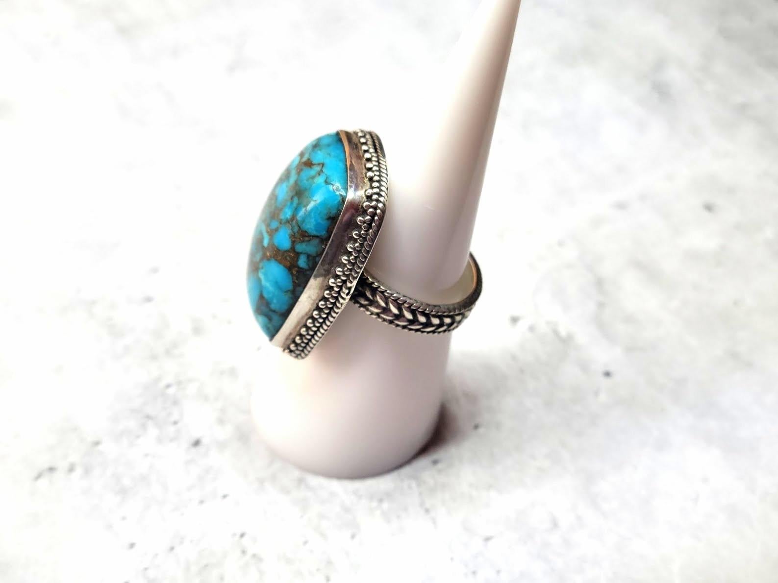 Cabochon Arizona Morenci Turquoise Sterling Silver Ring