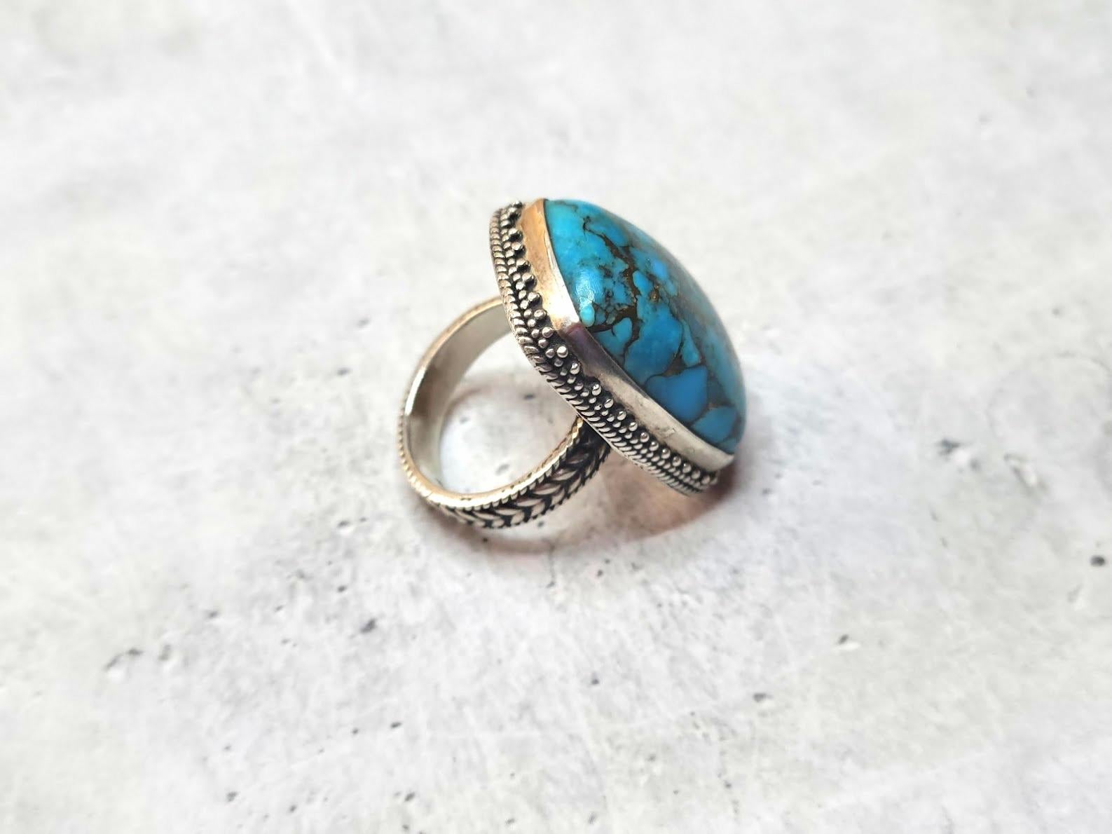 Cabochon Arizona Morenci Turquoise Sterling Silver Ring For Sale