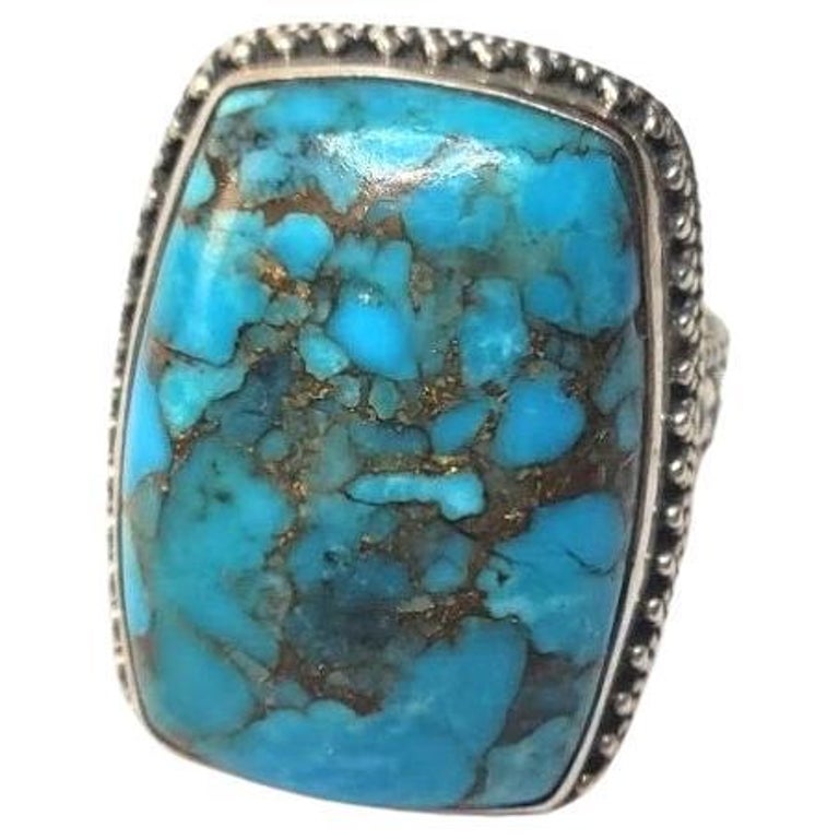Arizona Morenci Turquoise Sterling Silver Ring For Sale at 1stDibs