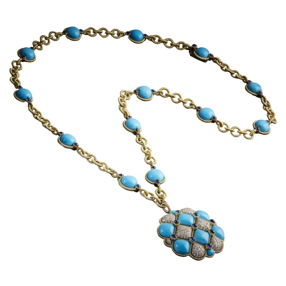 Veschetti Arizona Turquoise, Sapphire and Diamond Necklace