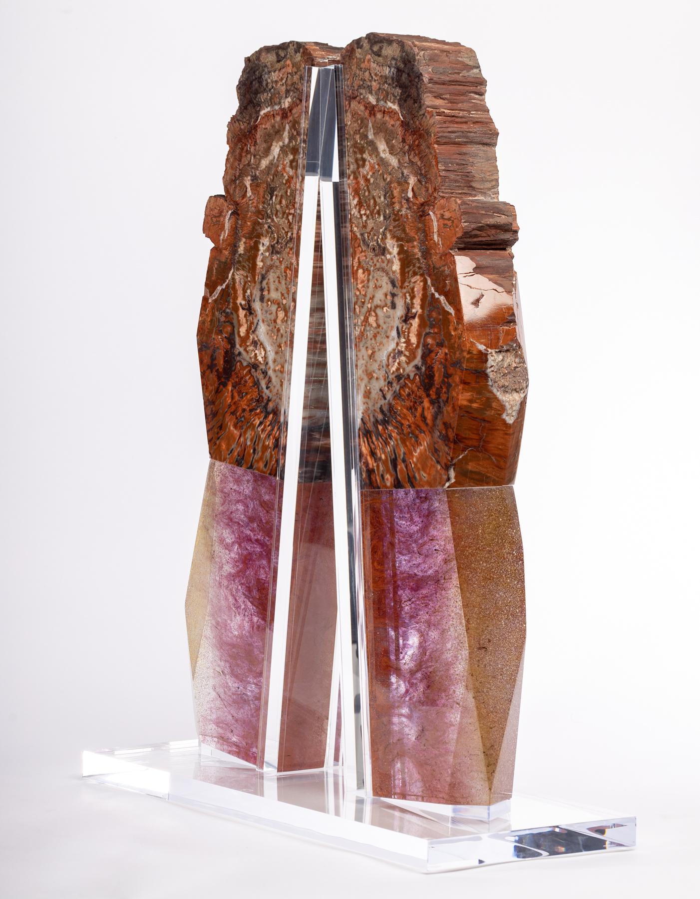 Organic Modern Arizona Petrified Wood and Boil Glass fusion Sculpture