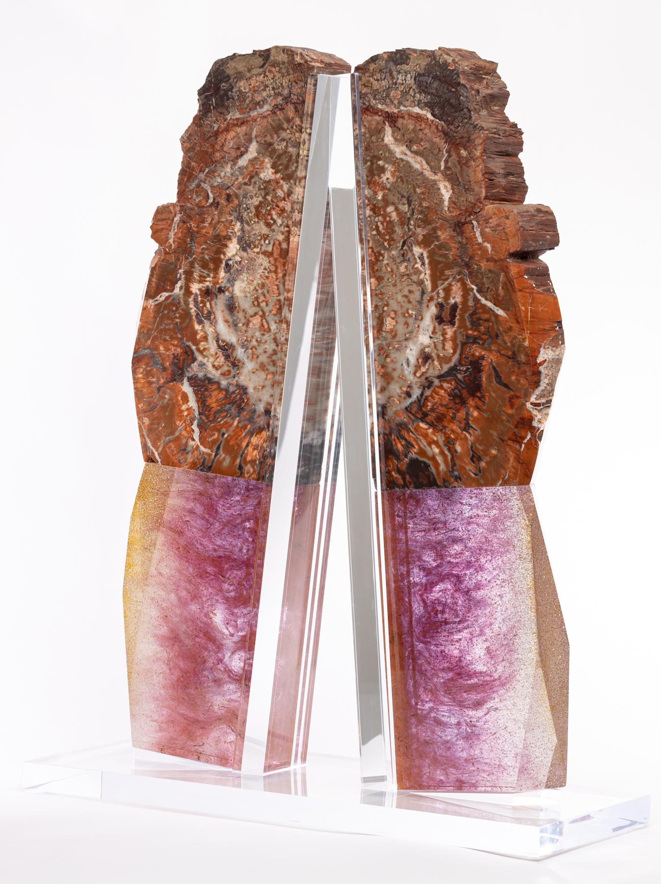 Contemporary Arizona Petrified Wood and Boil Glass fusion Sculpture