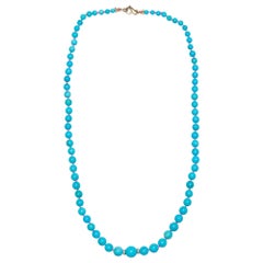Arizona Sleeping Beauty Turquoise Round Blue Beaded Diamonds Necklace in Gold