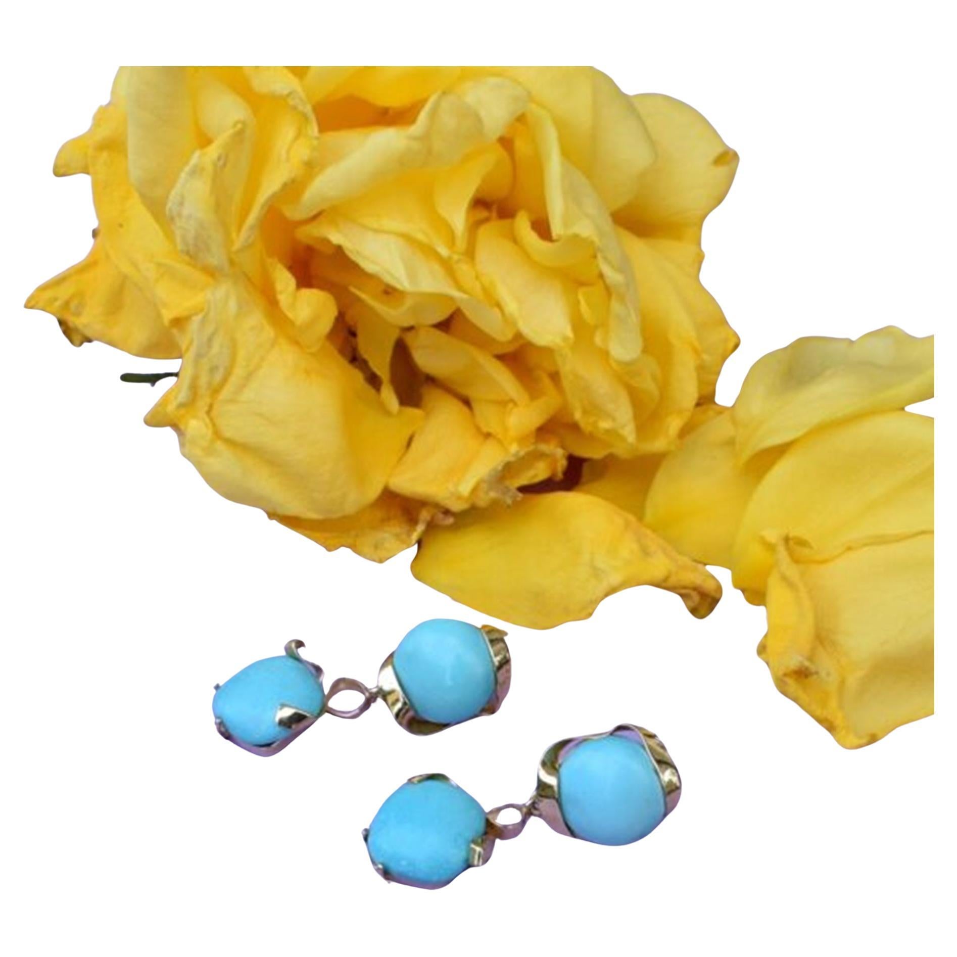 Contemporary Arizona Turquoise 18K Yellow Gold Earrings For Sale