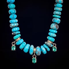 Arizona Turquoise and Zambian Emerald Necklace with 14k Gold