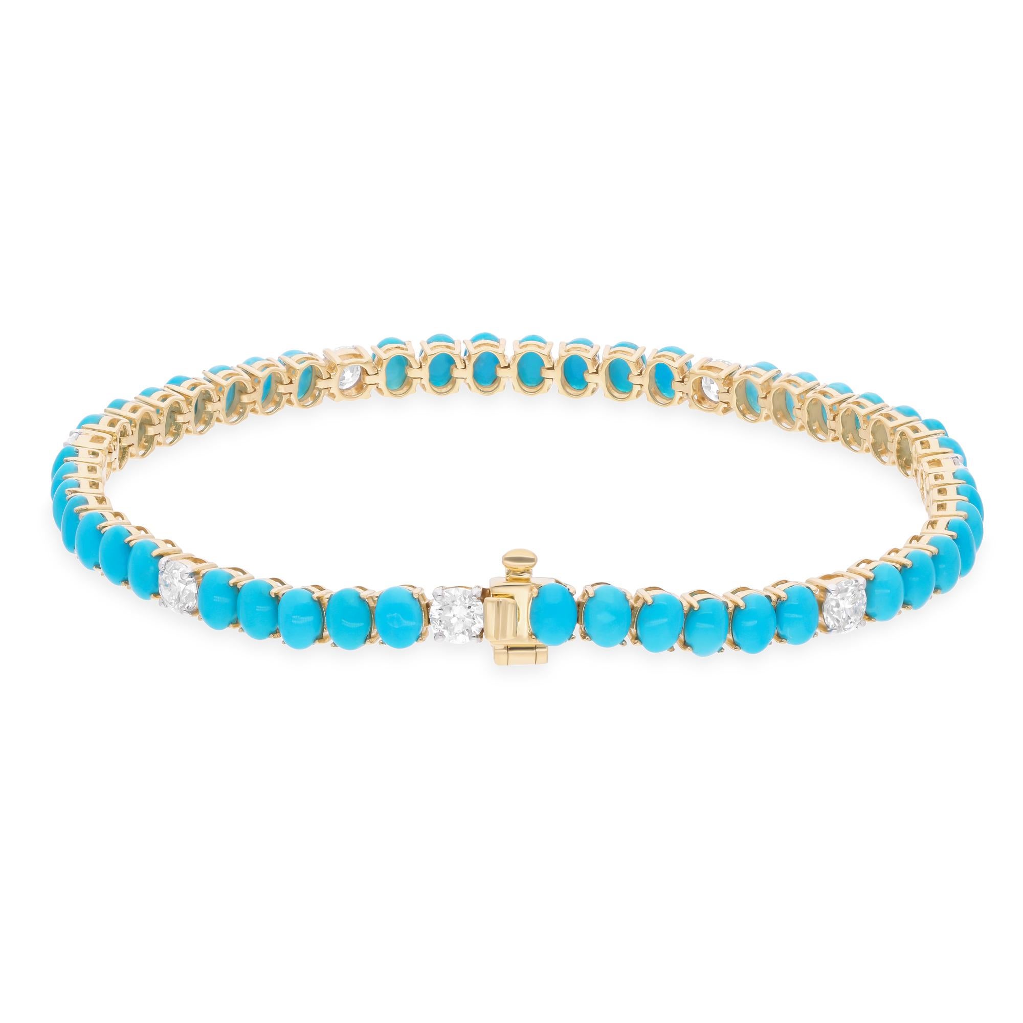 Arizona Turquoise Bracelet SI/H Round Brilliant Cut Diamond 18 Karat Yellow Gold In New Condition For Sale In Diera, Dubai