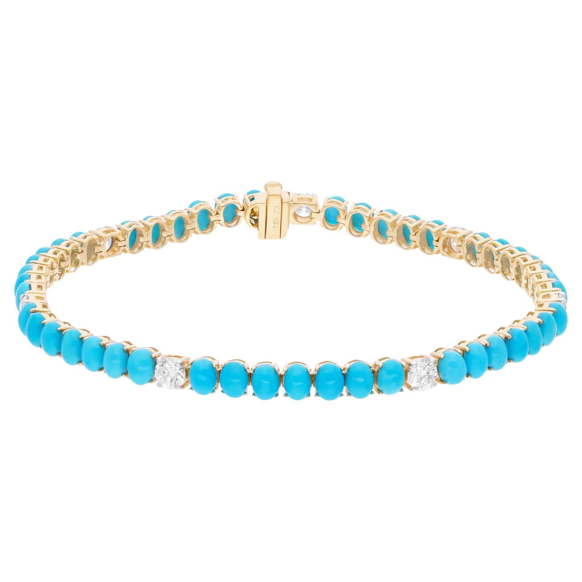 Türkis-Armband aus 18 Karat Gelbgold mit rundem Diamanten im Brillantschliff SI/H aus Arizona