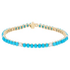 Bracciale in turchese dell'Arizona SI/H Diamante rotondo taglio brillante Oro giallo 18 carati