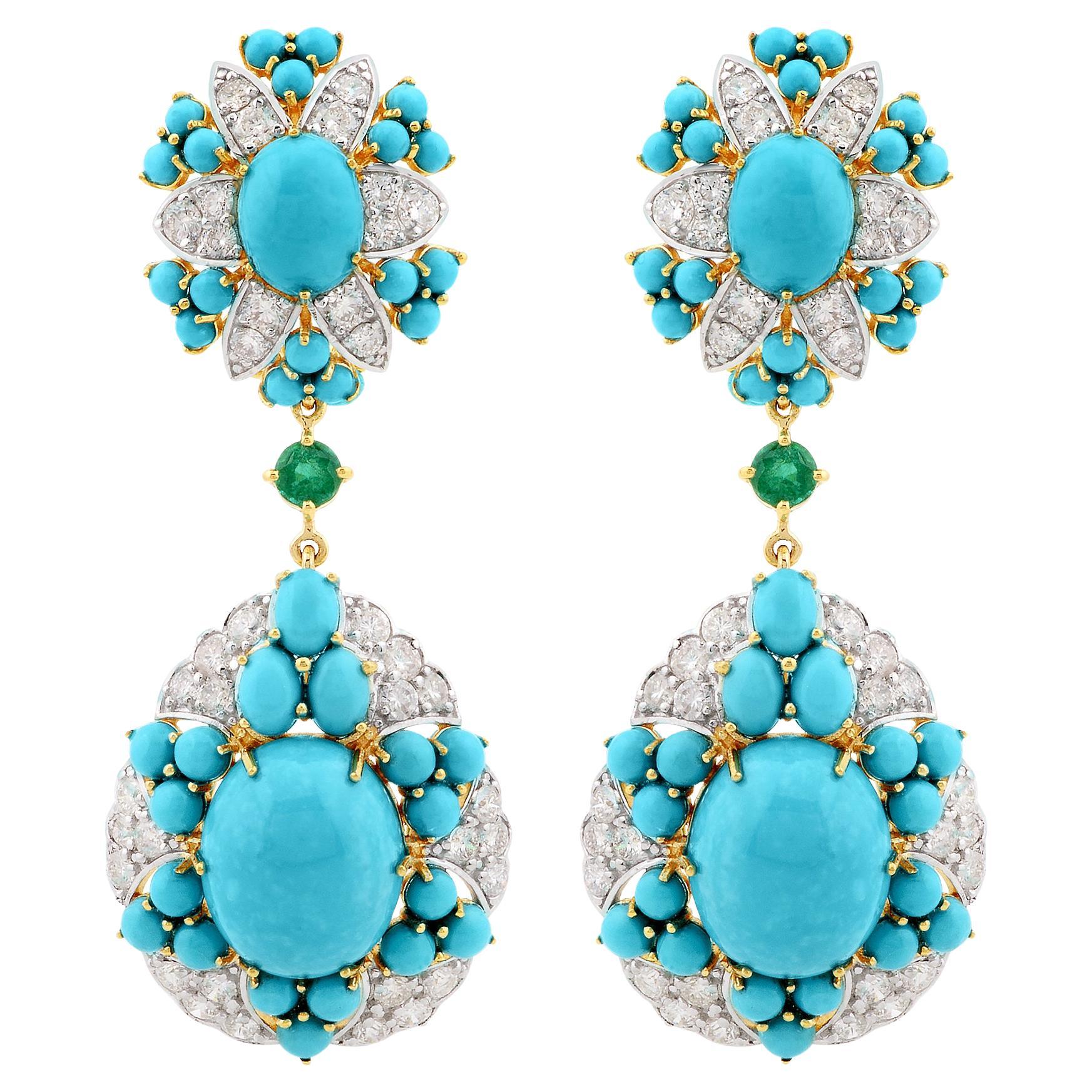 Orecchini a pendente con diamante e smeraldo in turchese dell
Arizona, oro giallo 14 carati