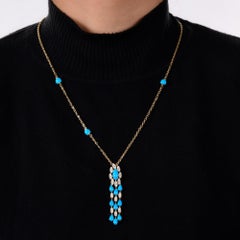 Arizona Turquoise Diamond Gemstone Pendant Drop Necklace 18 Karat Yellow Gold