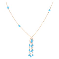 Arizona Turquoise Diamond Gemstone Pendant Drop Necklace 18 Karat Yellow Gold