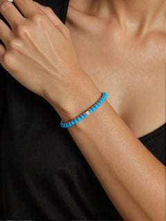 Arizona Turquoise Diamond Tennis Line Bracelet 14 Karat White Gold Jewelry