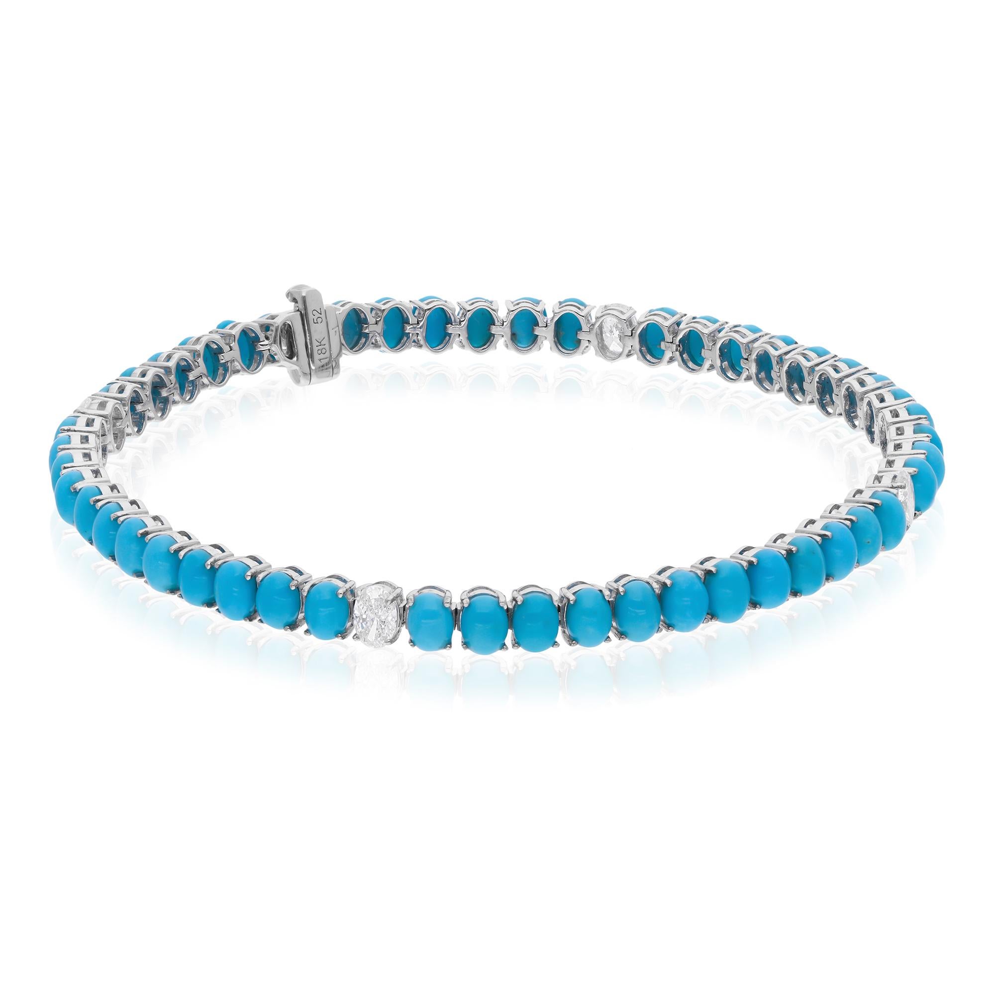 Arizona Turquoise Diamond Tennis Line Armband 14 Karat Weißgold Schmuck (Moderne) im Angebot