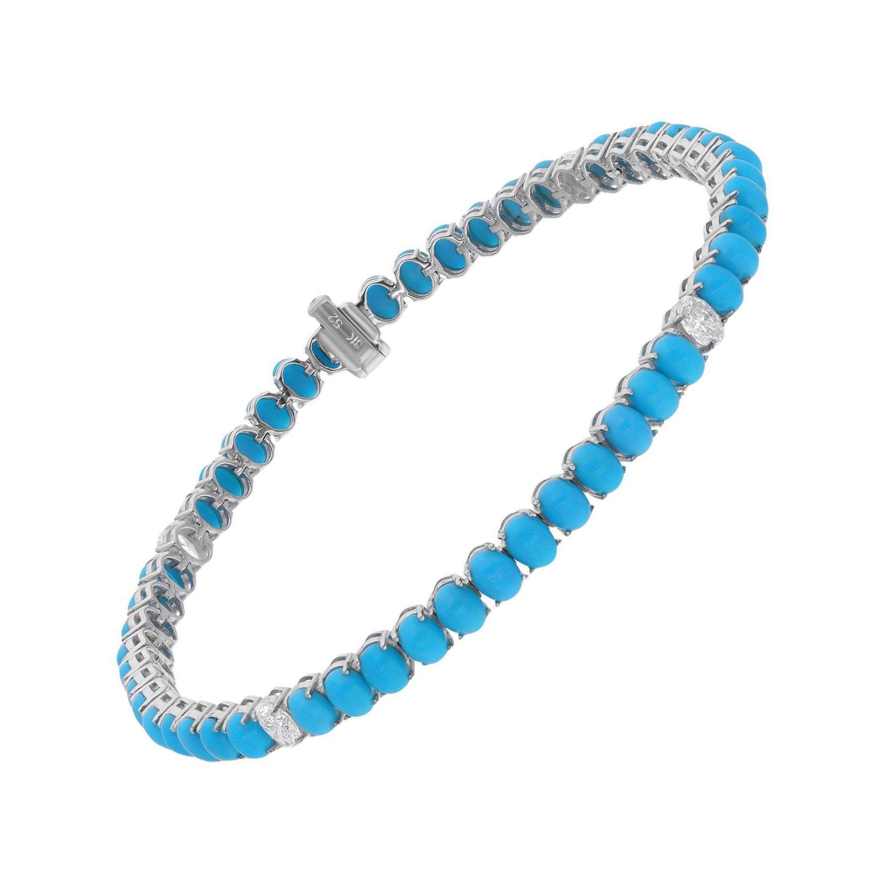 Arizona Turquesa Diamante Tenis Línea Pulsera 14 Kilates Oro Blanco Joyería