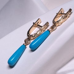 Arizona Turquoise Earrings Yellow Gold Blue Gemstone
