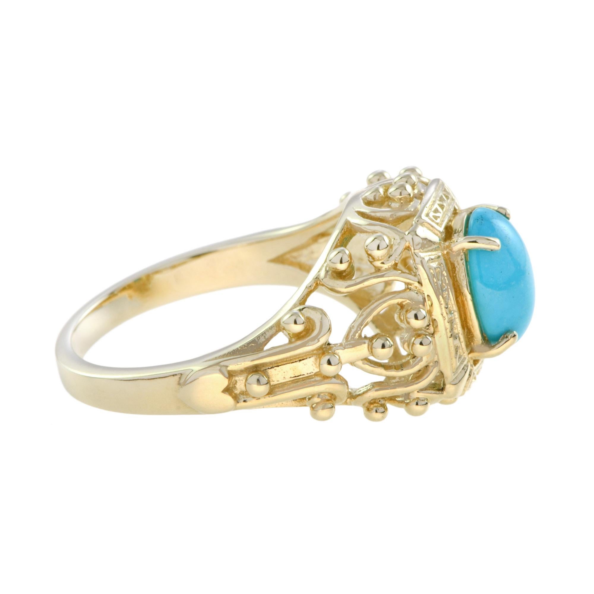 Filigraner Türkis-Ring aus 9 Karat Gelbgold aus Arizona (Ovalschliff)
