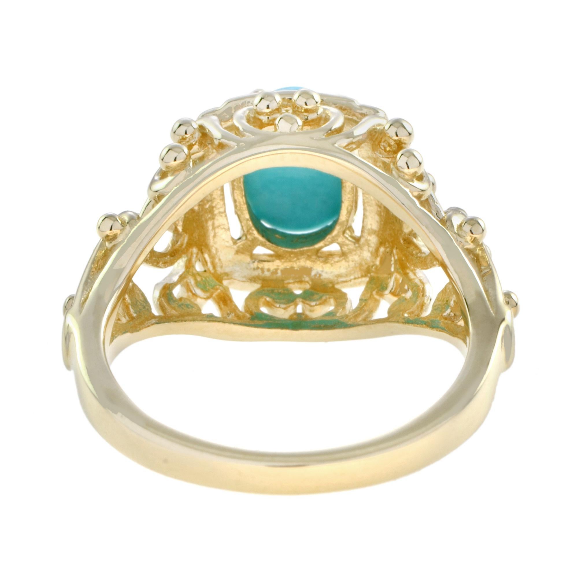 Filigraner Türkis-Ring aus 9 Karat Gelbgold aus Arizona im Zustand „Neu“ in Bangkok, TH