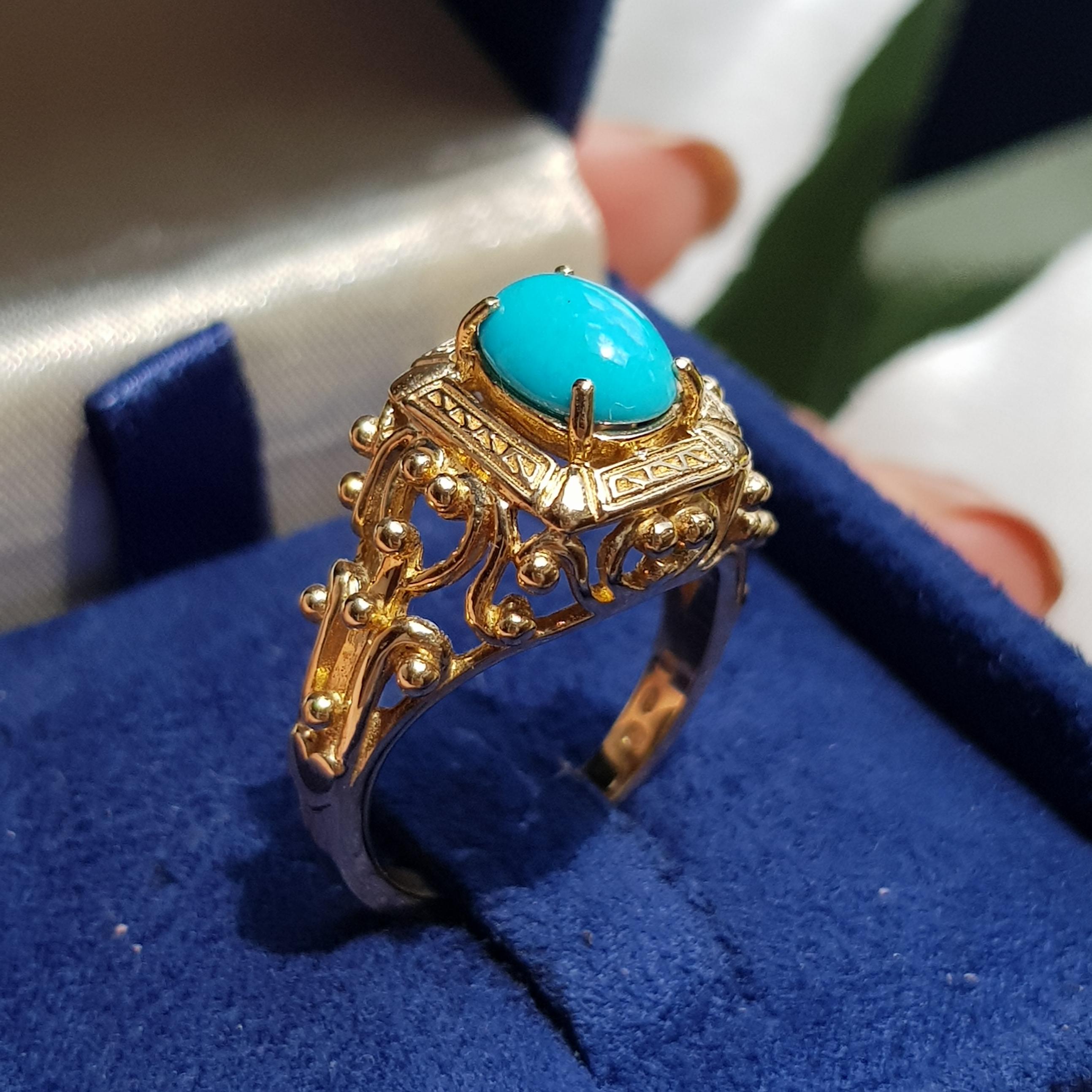 Filigraner Türkis-Ring aus 9 Karat Gelbgold aus Arizona 3