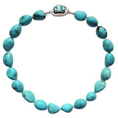 Arizona Turquoise Freshwater Pearl Necklace With Sterling Silver Turquoise Clasp