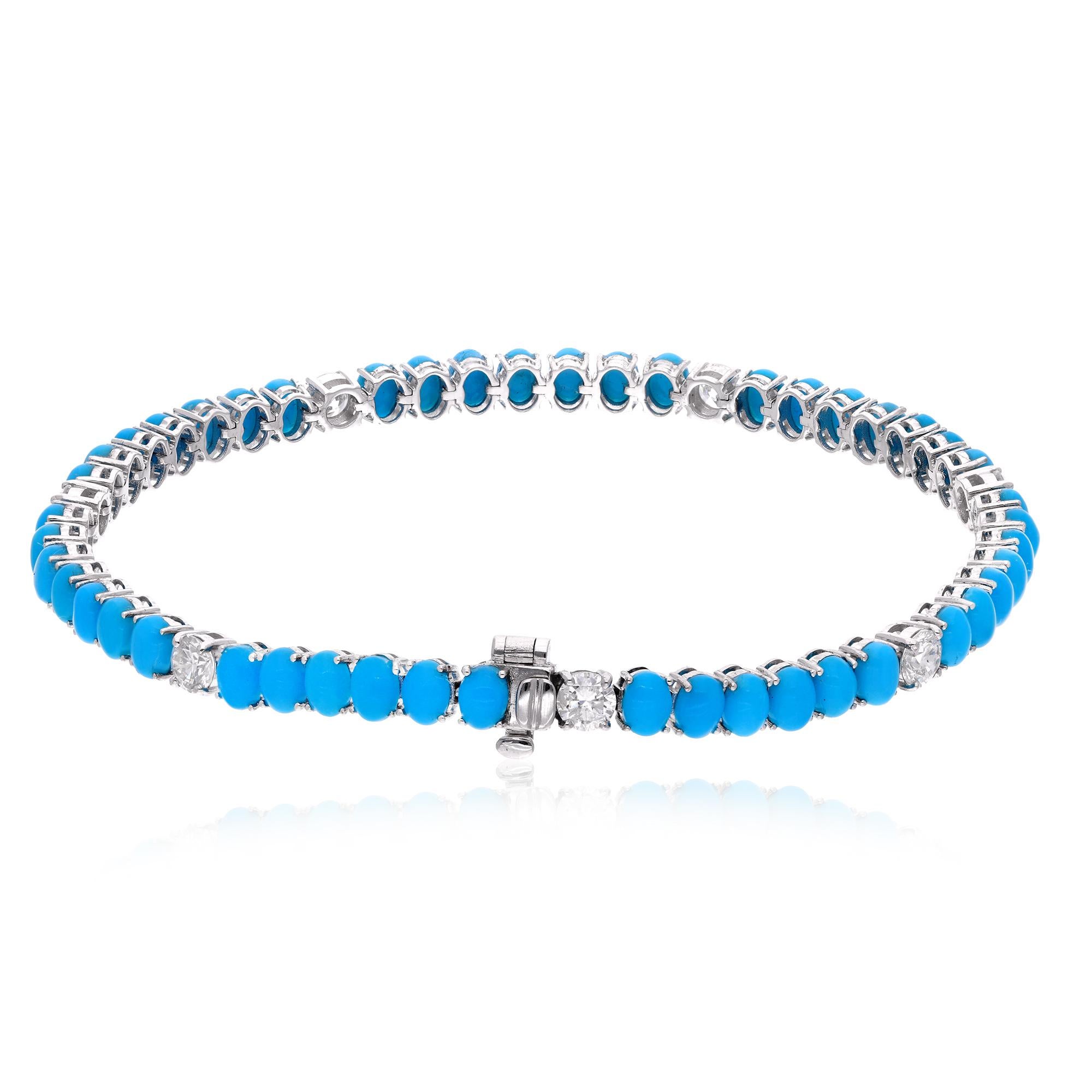 Modern Arizona Turquoise Gemstone Bracelet Diamond 14 Karat White Gold Handmade Jewelry For Sale