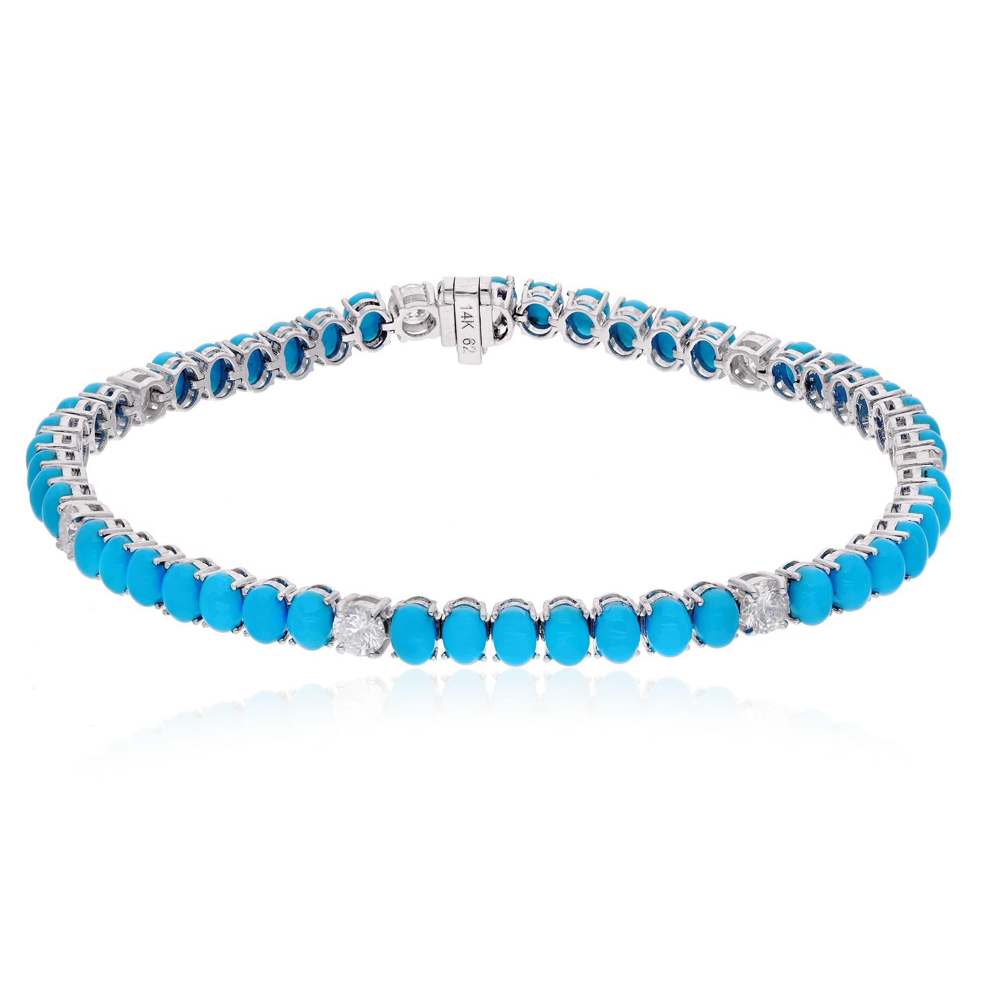 Women's Arizona Turquoise Gemstone Bracelet Diamond 14 Karat White Gold Handmade Jewelry For Sale