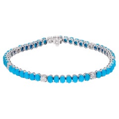 Bracelet en or blanc 14 carats avec turquoises et diamants, fabrication artisanale, Arizona