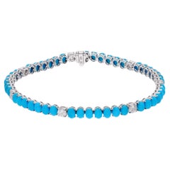 Arizona Turquesa Piedra Preciosa Pulsera Diamante 14 Kilates Oro Blanco Joyería hecha a mano